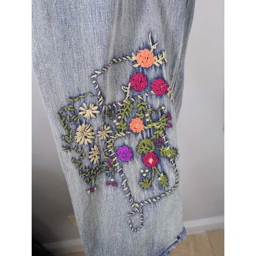 Blue Velvet Baggy Distressed Patchwork Boho Hippie Festival Jeans Large - Picture 3 of 16
